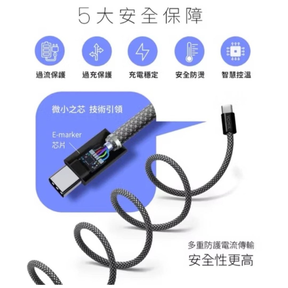 YOMIX 優迷 磁吸編織收納充電線 快充線傳輸線 黑色與灰色PD100W Type-C to Type-C 100CM-細節圖3