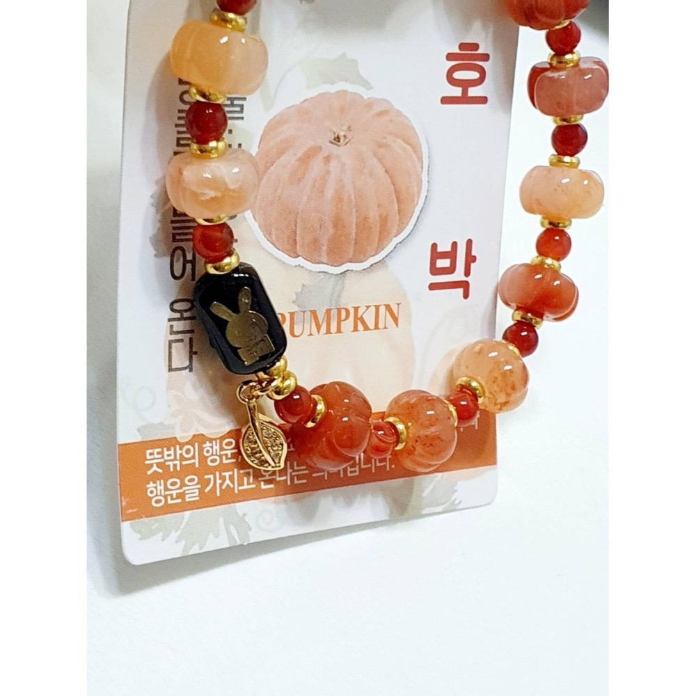 韓國 奉恩寺 祈福手練 FREE尺寸 兔子 南瓜金葉子手鍊 韓國寺廟 水晶手鍊-細節圖3