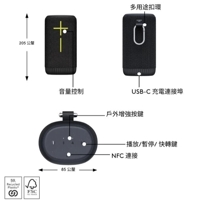 【樂昂客】ULTIMATE EARS EVERBOOM 攜帶式防水無線藍牙喇叭-細節圖7