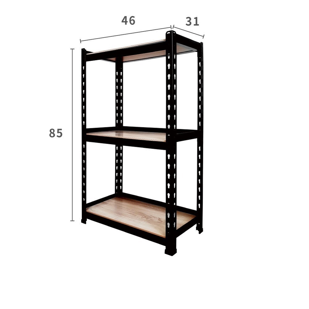 固得家俬 台灣製 三層角鋼架 46x31x高85cm 組裝簡單 角鋼架 收納層架 鐵架 免螺絲 黑色 收納層架-細節圖2