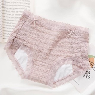 日式 泡泡棉蕾絲透氣生理內褲 女生生理褲 純棉襠 抑菌 女內褲 中腰經期防漏 大姨媽 安全衛生褲 透氣 三角褲頭-細節圖5