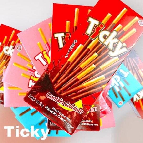 泰國 Ticky 巧克力棒餅乾 草莓／可可／牛奶 18g-細節圖2