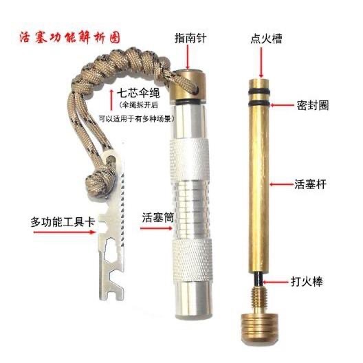 【新奇屋】活塞取火器便携空氣壓縮鋁合金多功能取火筒套裝-細節圖5