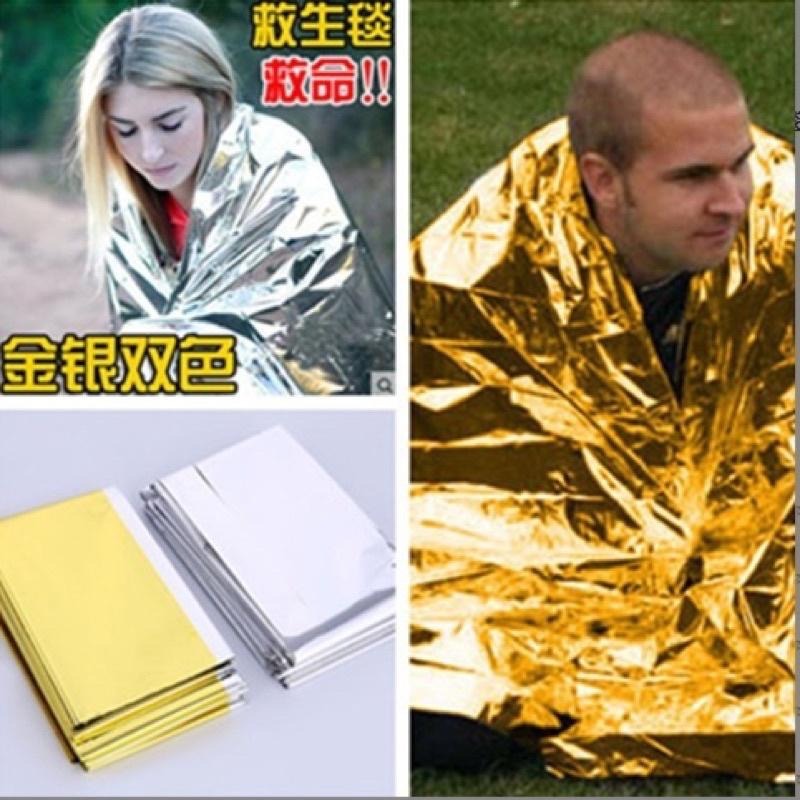 【新奇寶貝屋】加大款160*210野外救生毯 急救毯 求生毯 緊急保溫毯 防曬毯 生存/應急/救援(金銀雙色/雙面銀色)-細節圖4