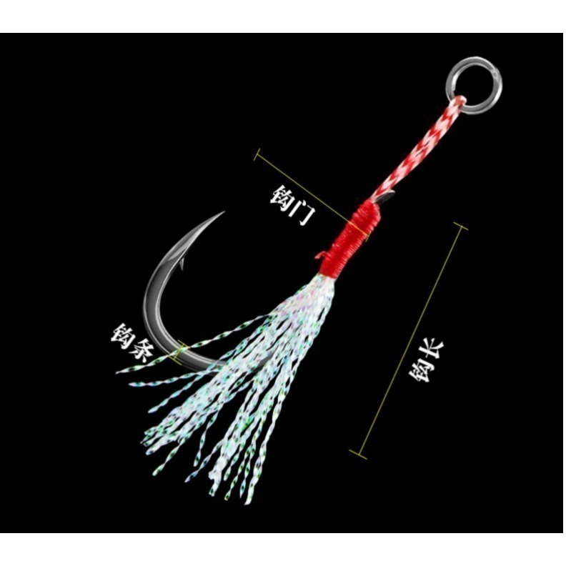 微鐵鉤 鐵板鉤 手工綁製 碳鋼 單鉤 短線鉤 船釣 鐳射絲 岸拋 鐵板 路亞環-細節圖3