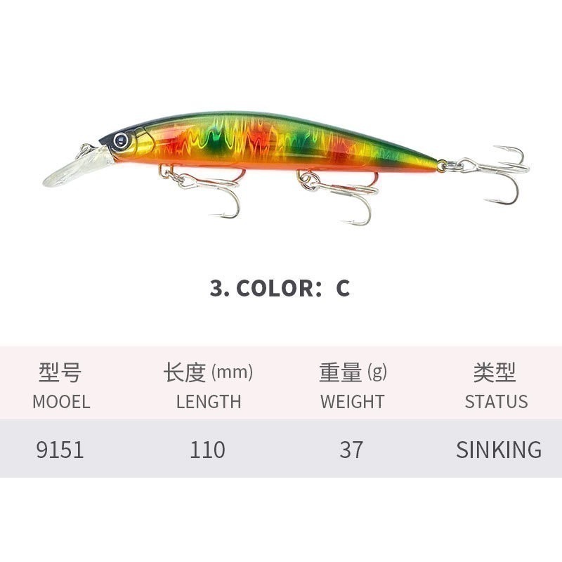 11公分 37克 M349 9151 路亞 沉水 遠投 金目 七星 海鱸 青物 鱸魚 遠投 米諾 阿蔡路亞 台灣現貨-規格圖4