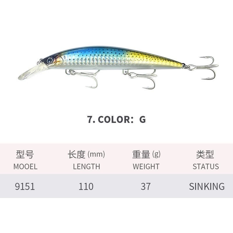 11公分 37克 M349 9151 路亞 沉水 遠投 金目 七星 海鱸 青物 鱸魚 遠投 米諾 阿蔡路亞 台灣現貨-規格圖4
