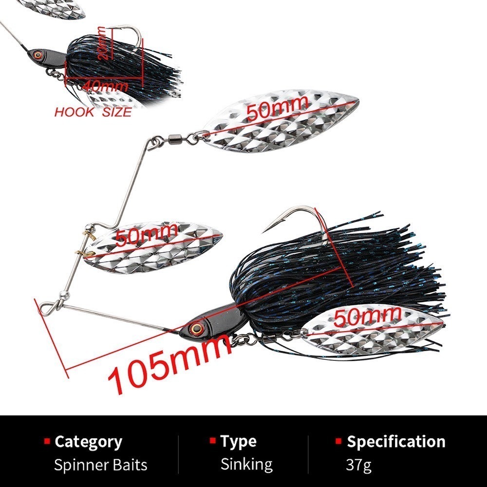 spinner  bait 鬍鬚佬 37g 假餌 複合亮片 亮片 魚虎 黑鱸 呆 阿蔡路亞 台灣現貨-細節圖3