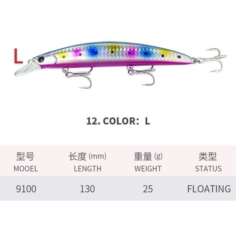 9100 13cm/25g 米諾 浮水 遠投 金目 七星 海鱸 青物 鱸魚 遠投 米諾 響珠 阿蔡路亞 台灣現貨-規格圖5