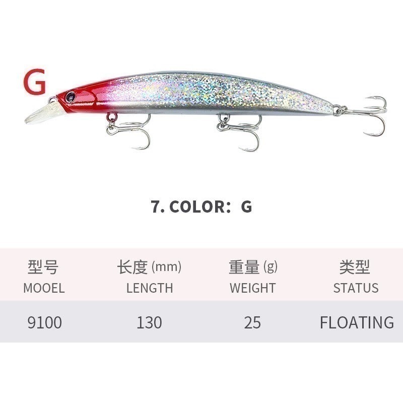 9100 13cm/25g 米諾 浮水 遠投 金目 七星 海鱸 青物 鱸魚 遠投 米諾 響珠 阿蔡路亞 台灣現貨-規格圖5