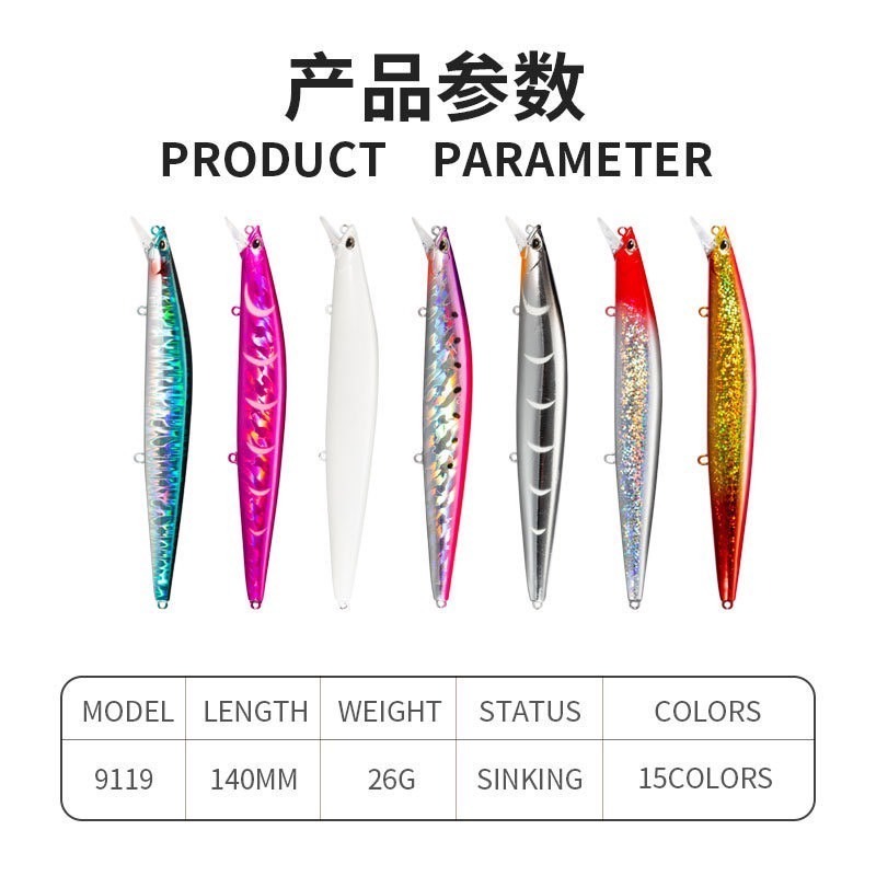 9119 14cm/26g 米諾 沉水 遠投 金目 七星 海鱸 青物 鱸魚 遠投 米諾 響珠 阿蔡路亞 台灣現貨-細節圖7