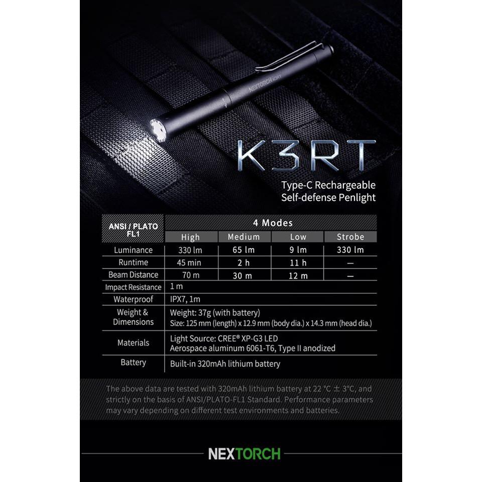 Nextorch K3RT 充電戰術筆燈/擊破頭設計/TYPE-C充電(年度新品現貨)-細節圖8