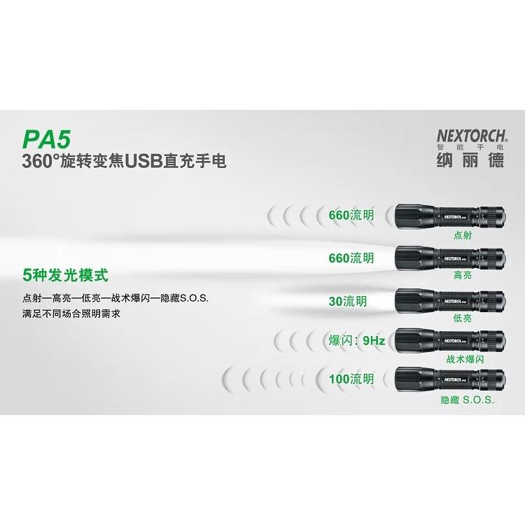 Nextorch PA5 中白光可調焦充電手電筒(原廠18650充電電池+充電線)/出清特價-細節圖7