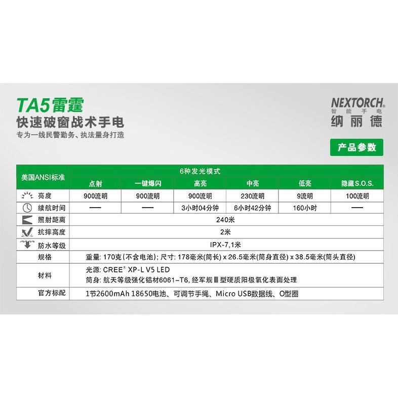 NEXTORCH TA5雷霆快速破窗戰術手電筒(18650電池/usb充電)-細節圖9