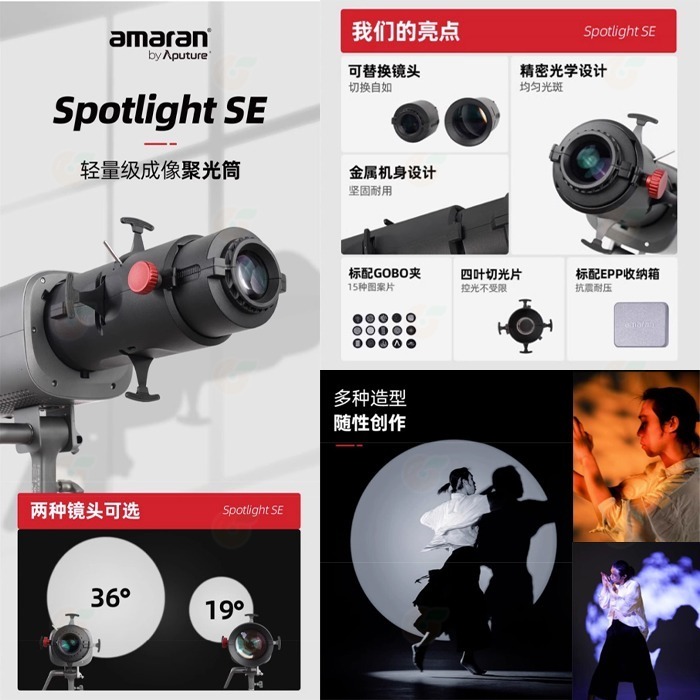 愛圖仕 Aputure amaran Spotlight SE 19度 36度 Lens 聚光筒套組 聚光燈 投影片-細節圖2