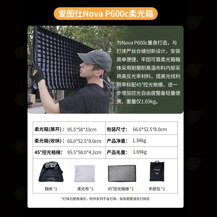 ⭐ 愛圖仕 Aputure NOVA P600C 影視燈專用配件 金屬網格 四頁片 防雨罩 柔光罩附網格 太空罩 平板燈-細節圖5