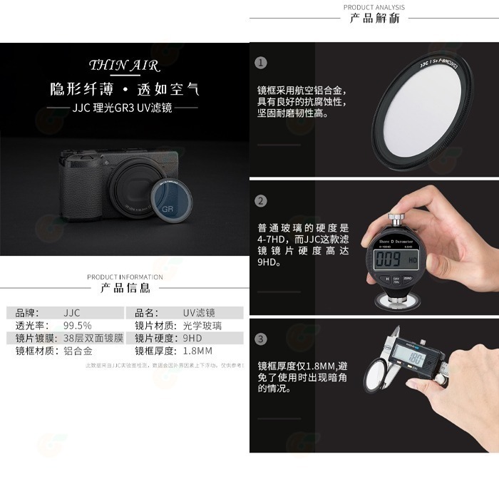 JJC 自動鏡頭蓋 賓士蓋 UV 保護鏡 適用 理光 RICOH GR IIIx III GR3x GR3-細節圖2