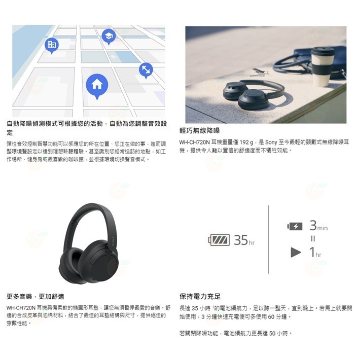 ⭐ SONY WH-CH720N 無線藍芽耳機 公司貨 耳罩式 降噪 高續航 語音控制 快充 遠距 會議 視訊-細節圖5