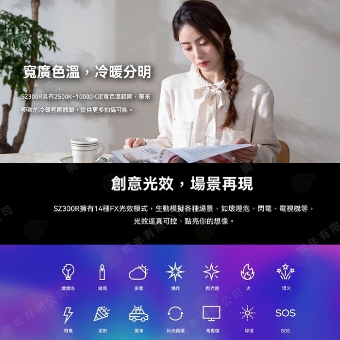 神牛 Godox SZ150R SZ300R 變焦 RGB 雙色溫 LED 持續燈 公司貨 FX光效 棚拍攝影燈 補光燈-細節圖5