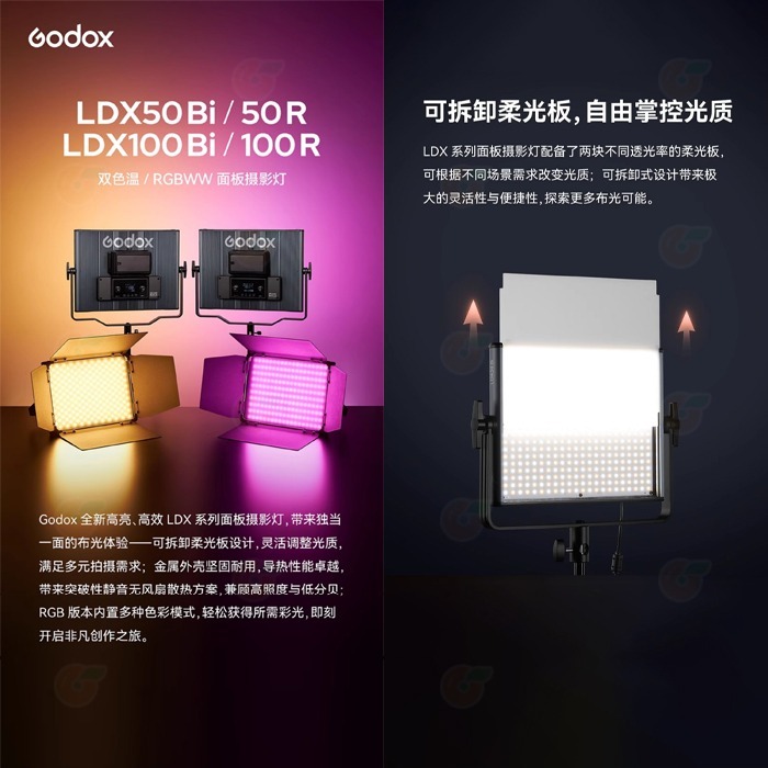 神牛 Godox LDX100Bi LDX100R LDX50BI LDX50R 平板攝影燈雙色溫全彩 RGB 補光燈-細節圖2