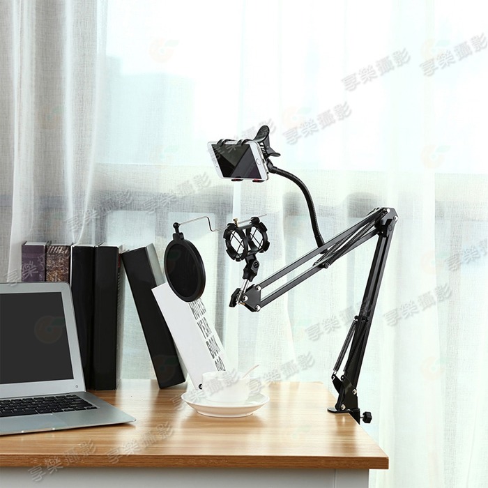 🔥 70cm 懸臂式麥克風支架 桌上款套組 防噴網 手機架 防震架 桌夾式 C型夾 抖音 直播 錄音 錄影 網紅-細節圖4