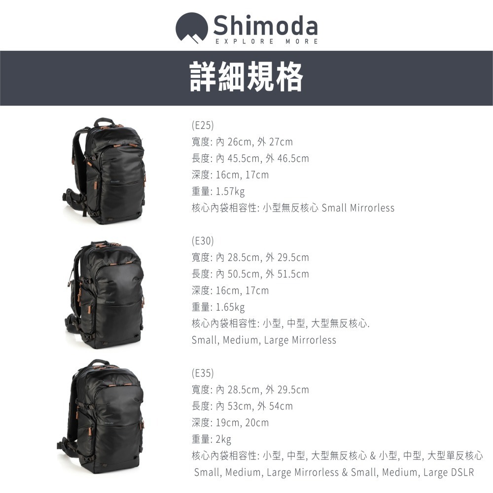 含內袋 Shimoda 520-160 520-161 Explore V2 E35 35L 二代探索雙肩攝影後背包組-細節圖8