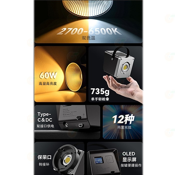 Ulanzi LT005 60W COB 美規雙色溫影視持續燈 公司貨 迷你保榮卡口 多功能 攝影棚補光燈-細節圖3