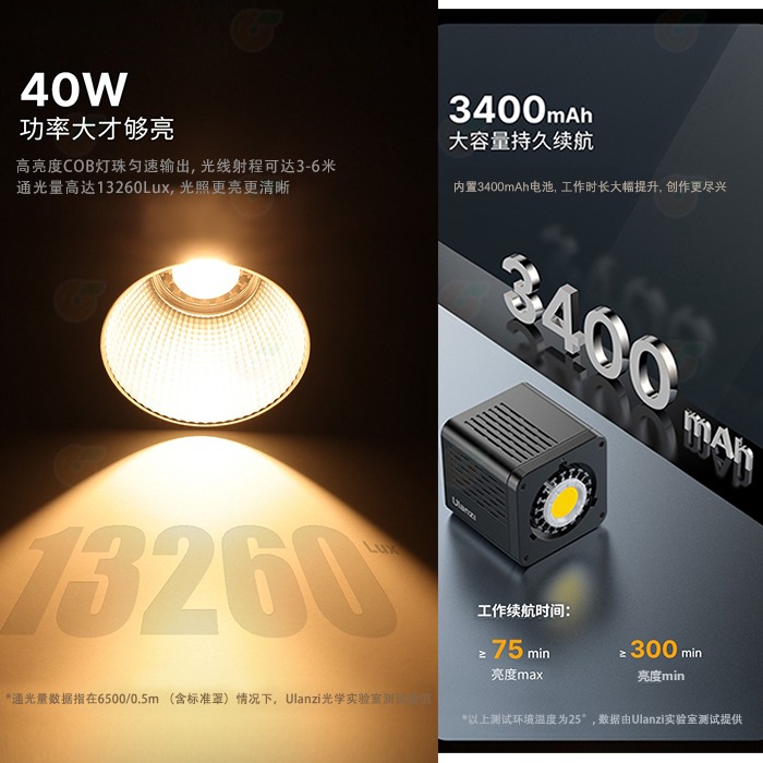 Ulanzi LT028 40W COB 雙色溫 LED 內建鋰電池 公司貨 迷你 保榮卡口 攝影棚補光燈 便攜 攝影燈-細節圖5