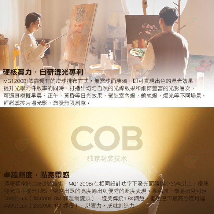 ⭐ 神牛 Godox 諾力 MG1200Bi 雙色溫 LED持續燈 公司貨 IP54防水 多種操控 補光燈 攝影燈-細節圖2