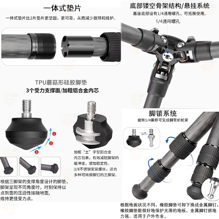 徠圖 Leofoto LS-223C LH-25R 碳纖維3節三腳架 含全景球型雲台 公司貨 迷你輕便腳架 適用攝影-細節圖8