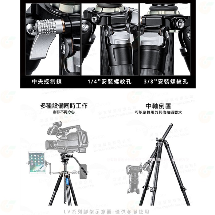 徠圖 Leofoto LV-284C 扳扣碳纖維四節三腳架 公司貨 載重10kg 最高1500mm-細節圖6