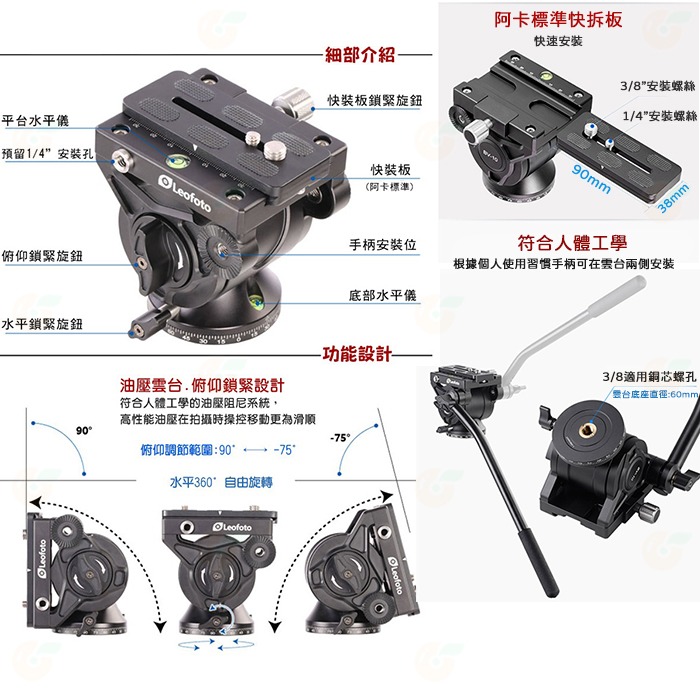 徠圖 Leofoto LS-324CEX BV-10 遊俠糸列 4節 碳纖維三腳架 油壓雲台 公司貨 載重15kg-細節圖8