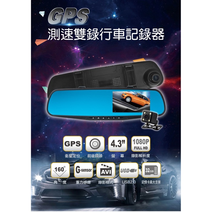 送32G記憶卡 CORAL M2 前後雙鏡頭錄影 行車記錄器 GPS測速器 1080P 碰撞感應鎖檔 倒車顯影-細節圖2