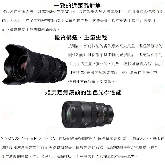 SIGMA 28-45mm F1.8 DG DN ART 大光圈標準鏡頭 恆伸公司貨 28-45 SONY E 用-細節圖4