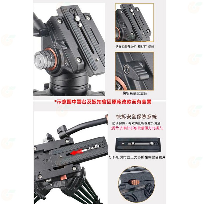 🔥卡宴 Cayer BF55LH 碳纖維雙管三腳架 公司貨 K10 液壓雲台 腳架 手把雲台 拍攝 錄影 承重8KG-細節圖3