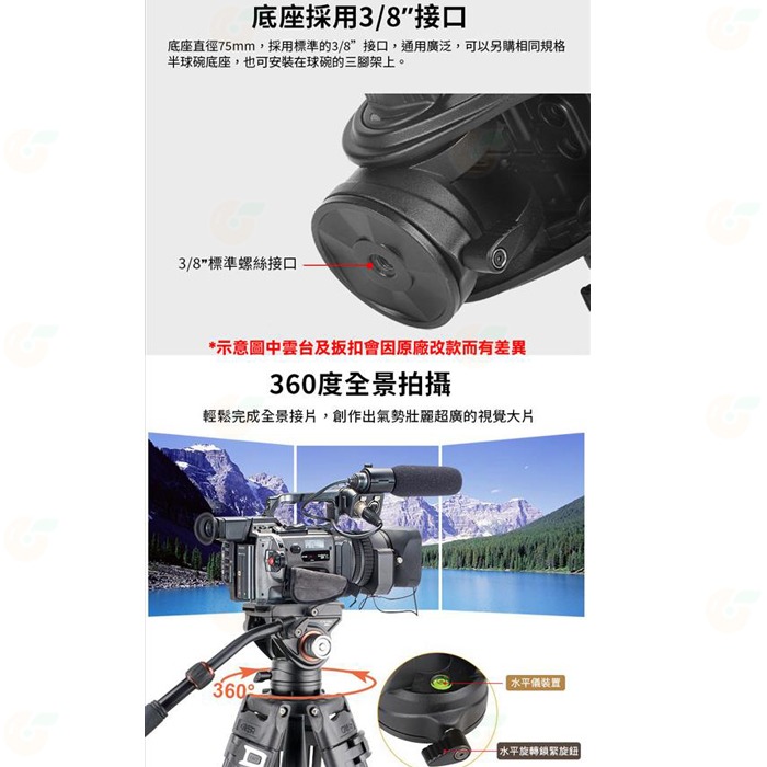 🔥卡宴 Cayer BF55LH 碳纖維雙管三腳架 公司貨 K10 液壓雲台 腳架 手把雲台 拍攝 錄影 承重8KG-細節圖4