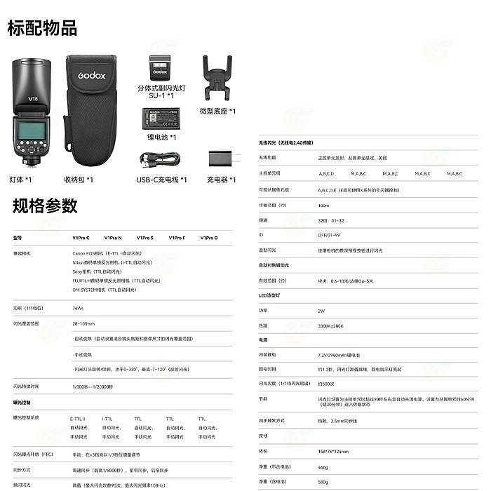 神牛 Godox V1Pro TTL 圓燈頭閃光燈 Canon Nikon SONY 富士 V1 Pro 機頂閃燈-細節圖8