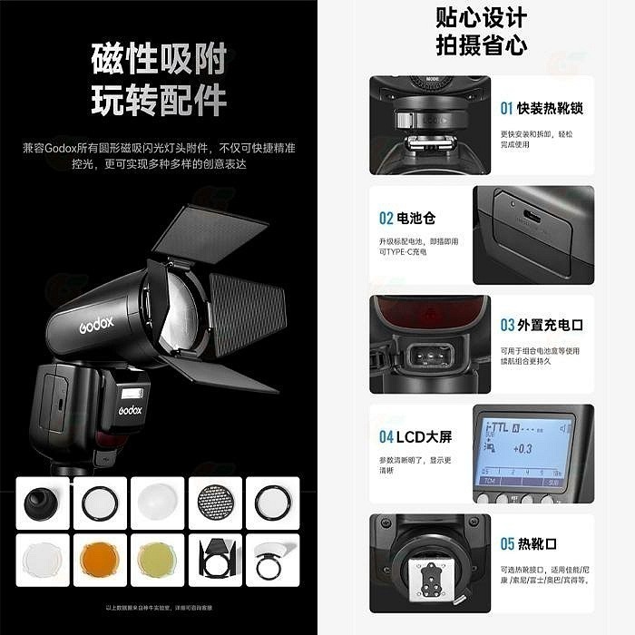 神牛 Godox V1Pro TTL 圓燈頭閃光燈 Canon Nikon SONY 富士 V1 Pro 機頂閃燈-細節圖7