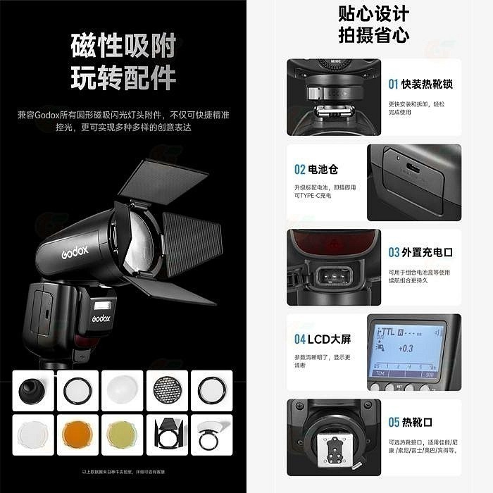 神牛 Godox V1Pro TTL 圓燈頭閃光燈 Canon Nikon SONY 富士 V1 Pro 機頂閃燈-細節圖7