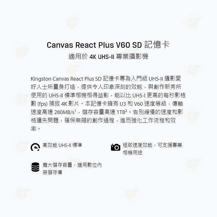 金士頓 Kingston SDR2V6 256GB SDXC UHS-II 280MB/s 記憶卡 V60 4K 256-細節圖4