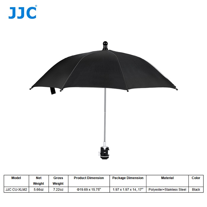 JJC CU-XLM2 相機專用雨傘 公司貨 直徑50cm 可傾斜90度 免受曝曬雨水影響 廣泛適用所有相機熱靴座-細節圖2