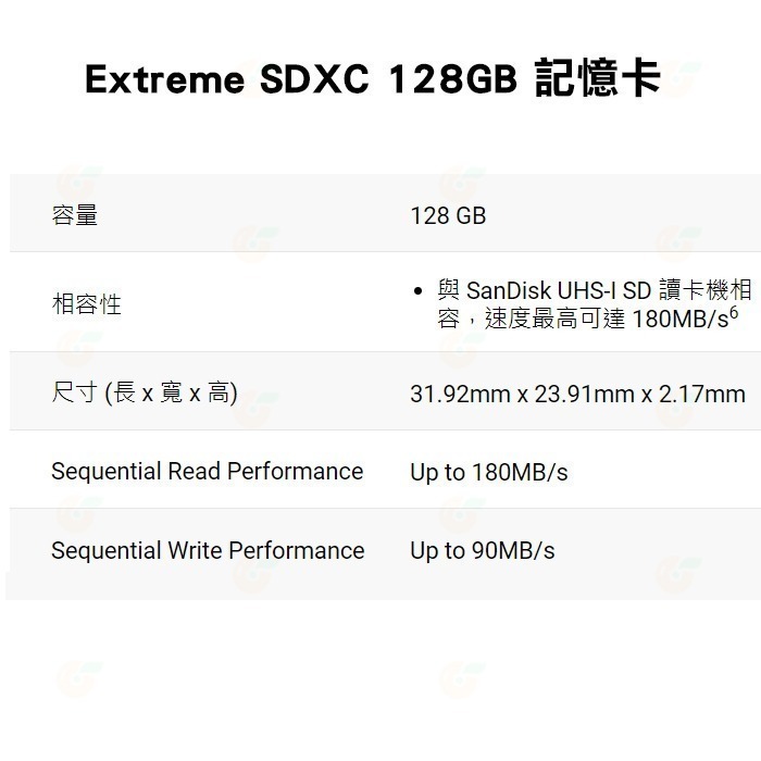 SanDisk Extreme SDXC 128G 128GB 讀取180MB/s 4K 記憶卡公司貨 適用 單眼 相機-細節圖3