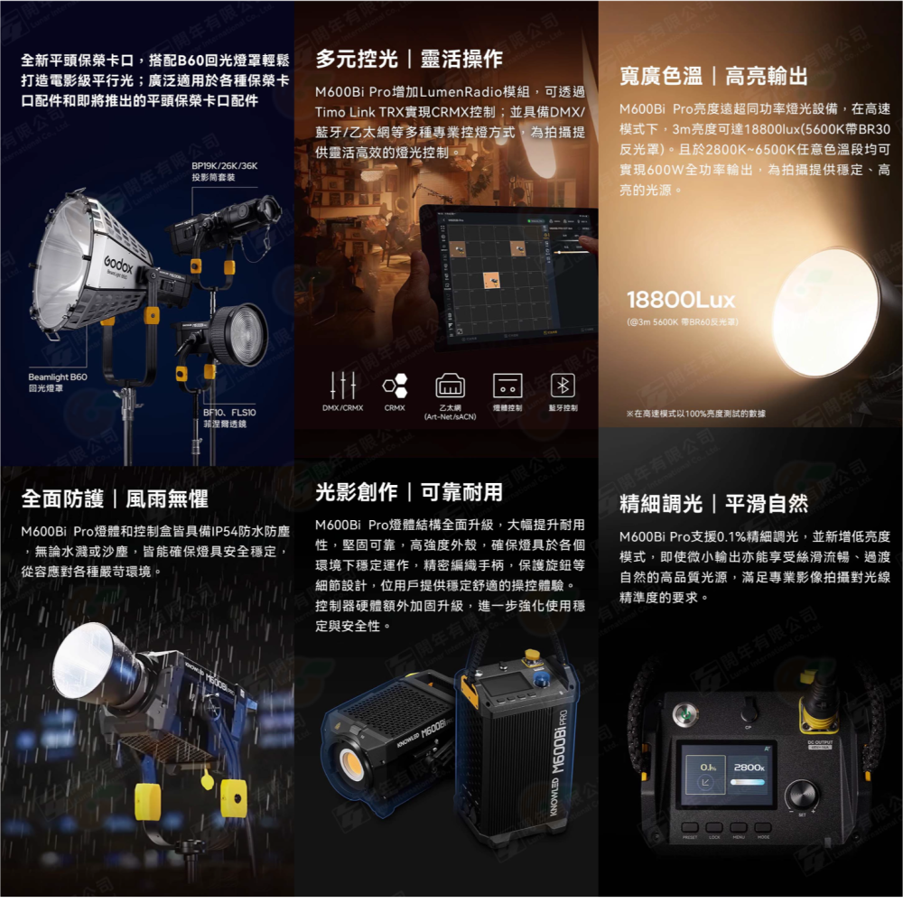 神牛 Godox 諾力 M600Bi pro K1 雙色溫 LED持續燈 公司貨 保榮口 燈控分離 補光燈 攝影燈 直播-細節圖3
