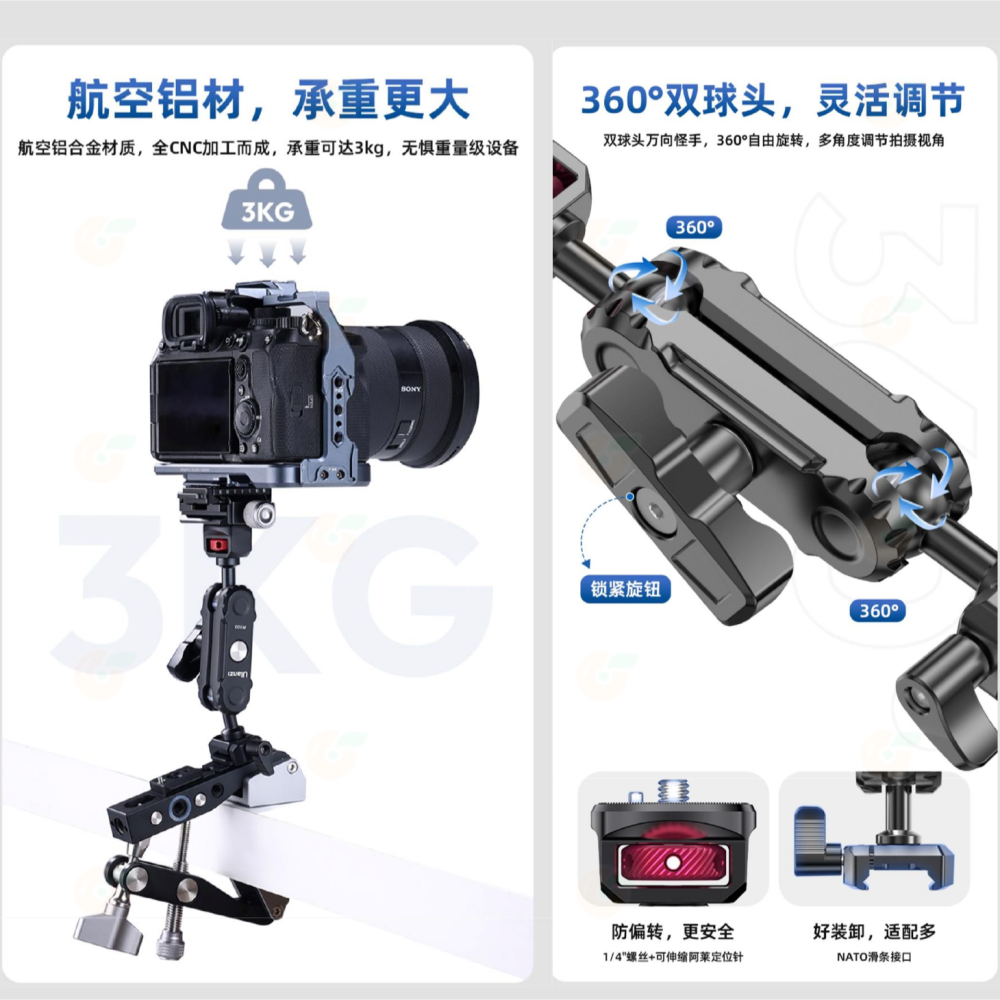 🔷 Ulanzi CU03 多功能大力夾 公司貨 雙夾口 雙球頭 零死角旋轉 金剛爪 C型夾 豌豆夾 鉗式腳架-細節圖4