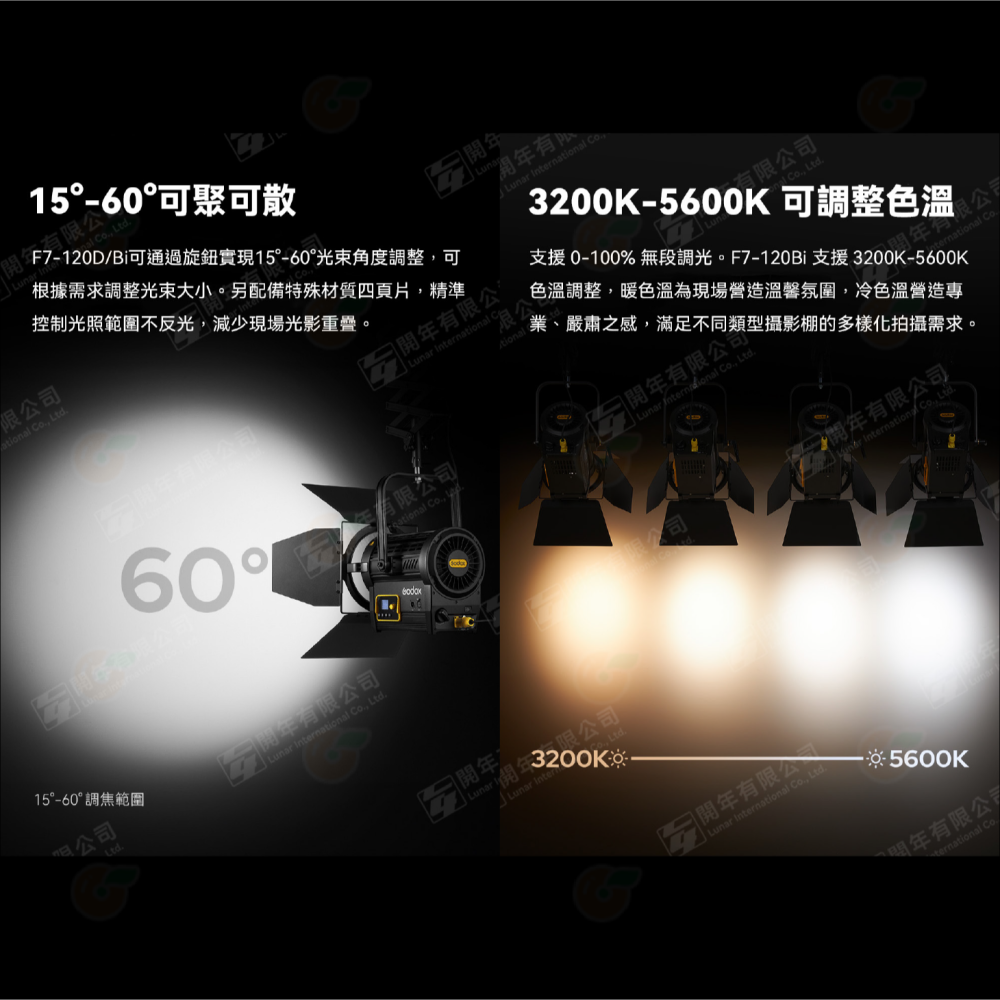 神牛 Godox F7-120Bi F7-120D 雙色溫 白光 菲涅爾 LED持續燈 棚燈 攝影燈 適用 懸掛 燈架-細節圖3