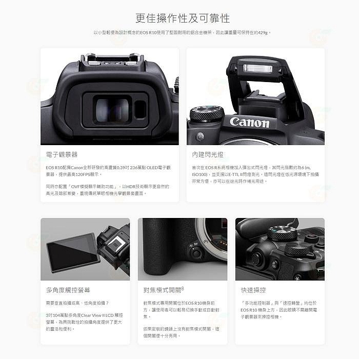 送註冊禮 Canon EOS R10 BODY 機身 輕巧微單眼相機 台灣佳能公司貨-細節圖7