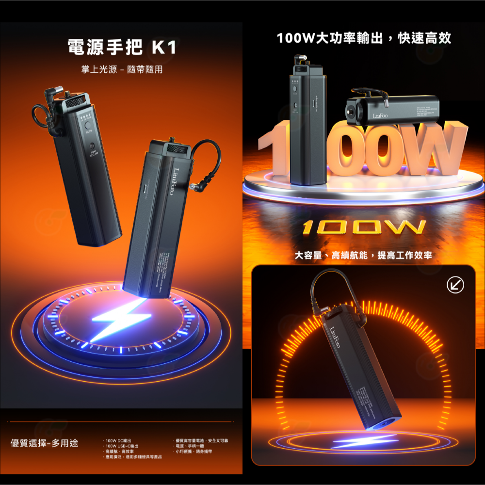 麗能 LituFoto K1 棚燈 手把 手柄 鋁合金 Type-C 適用 ML100Bi ML60IIBI-細節圖2