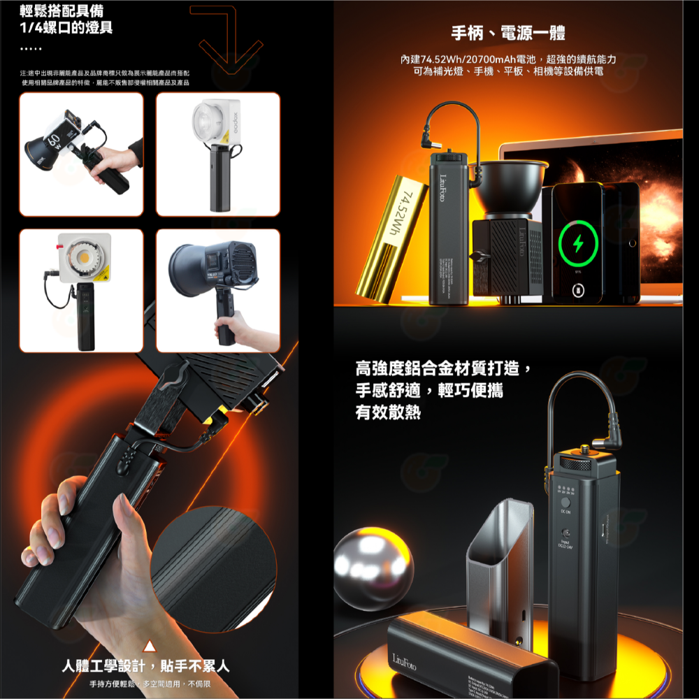 麗能 LituFoto K1 棚燈 手把 手柄 鋁合金 Type-C 適用 ML100Bi ML60IIBI-細節圖5