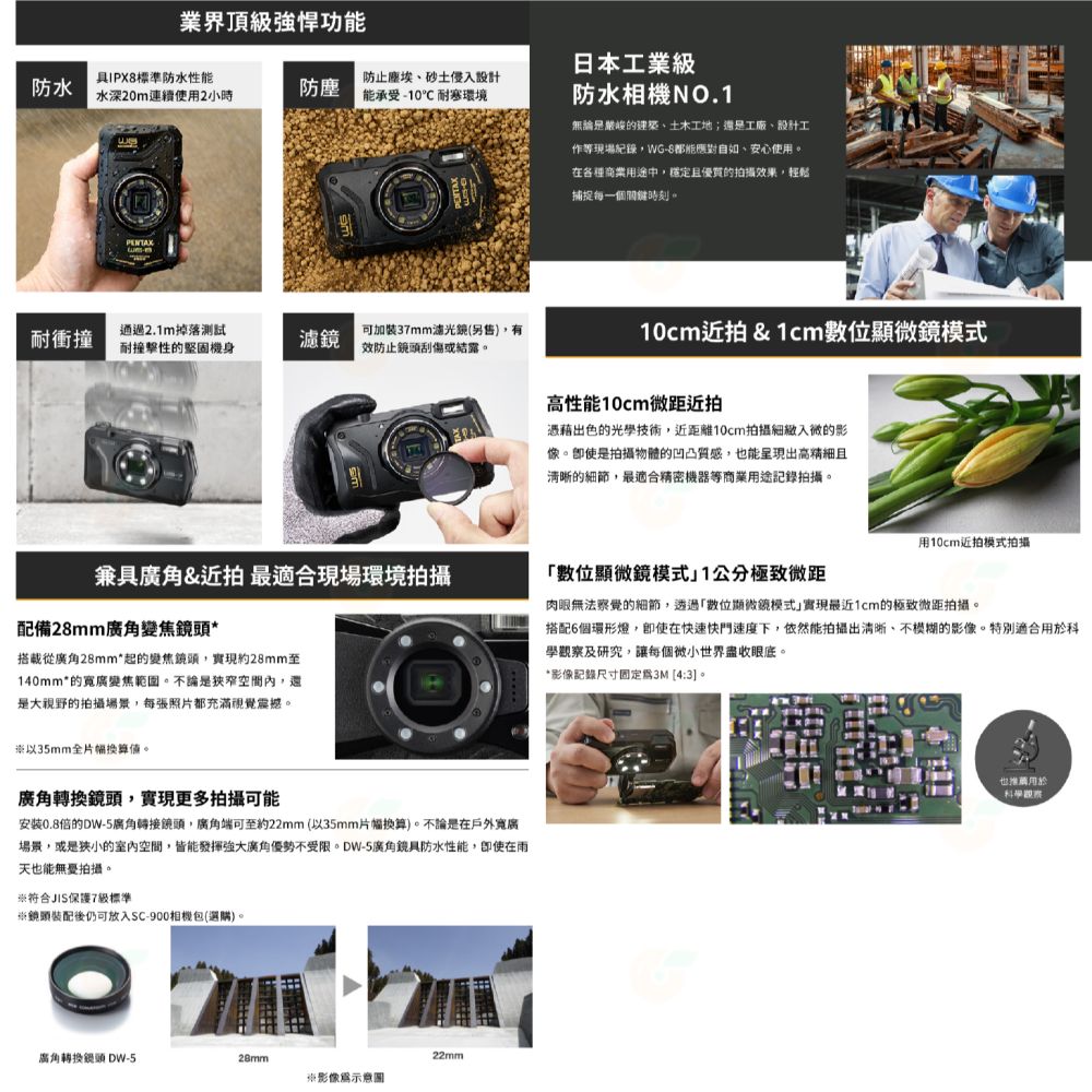 送包包 PENTAX WG-8 工業級防水相機 WG8 富堃公司貨 潛水 內置GPS 顯微鏡 抗撞 防塵 耐寒 工地適用-細節圖4