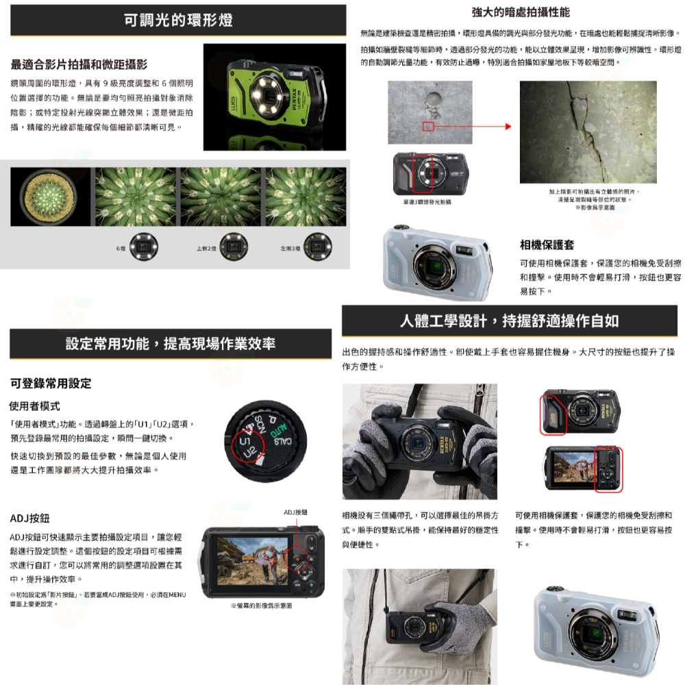 送包包 PENTAX WG-8 工業級防水相機 WG8 富堃公司貨 潛水 內置GPS 顯微鏡 抗撞 防塵 耐寒 工地適用-細節圖5